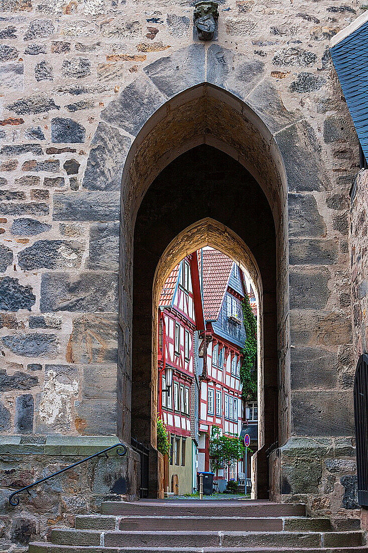 Small passage in Alsfeld on the German Fairy Tale Route, Hesse, Germany, Europe