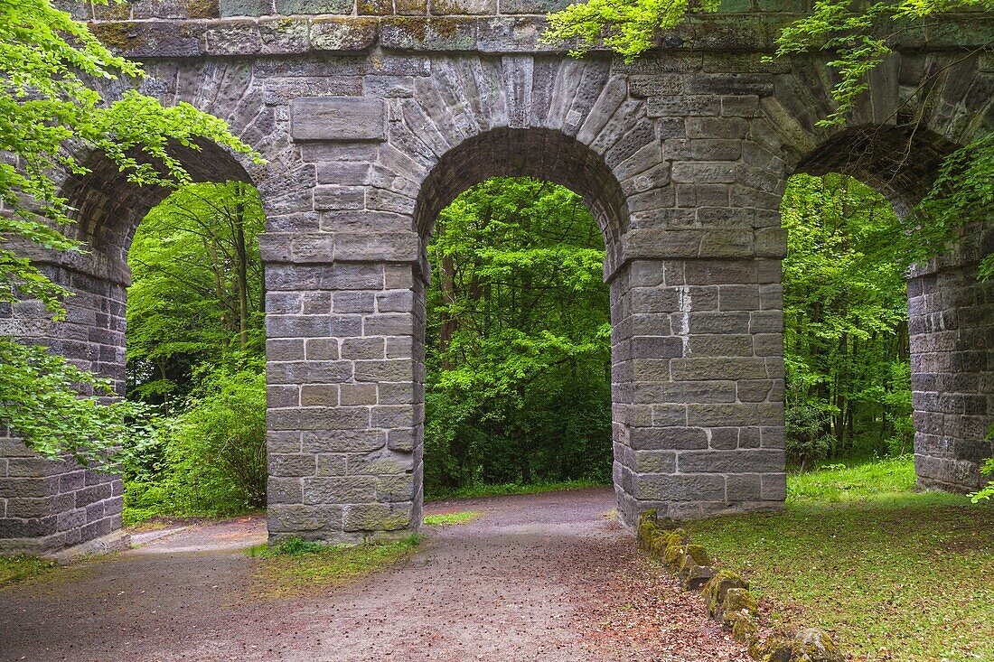 Historic aqueduct in the Bergpark Wilhelmshoehe on the German Fairy Tale Route, Kassel, Hesse, Germany, Europe