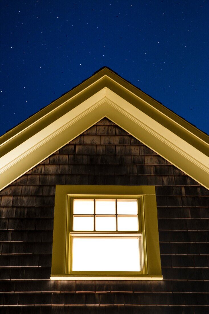 Cottage window on a starry night, Martha´s Vineyard, USA