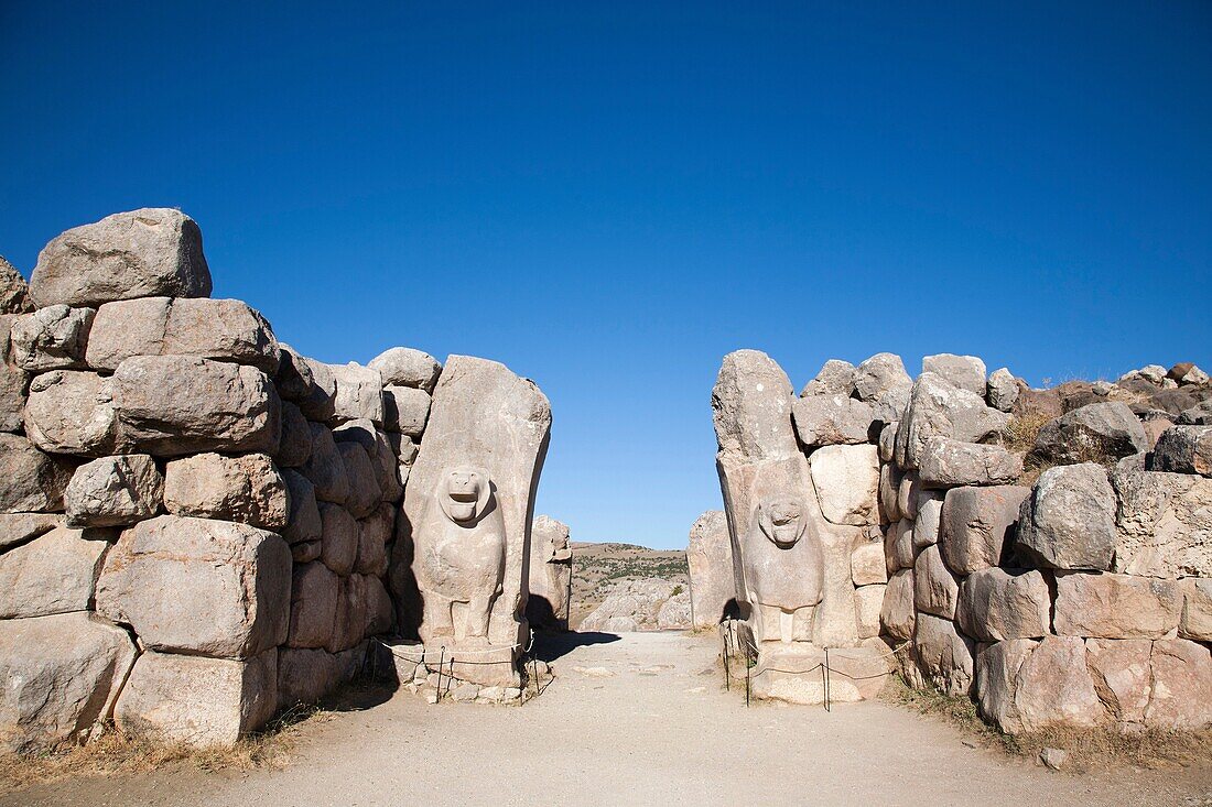 the lions gate, archaeological area of hattusa, central anatolia, turkey, asia