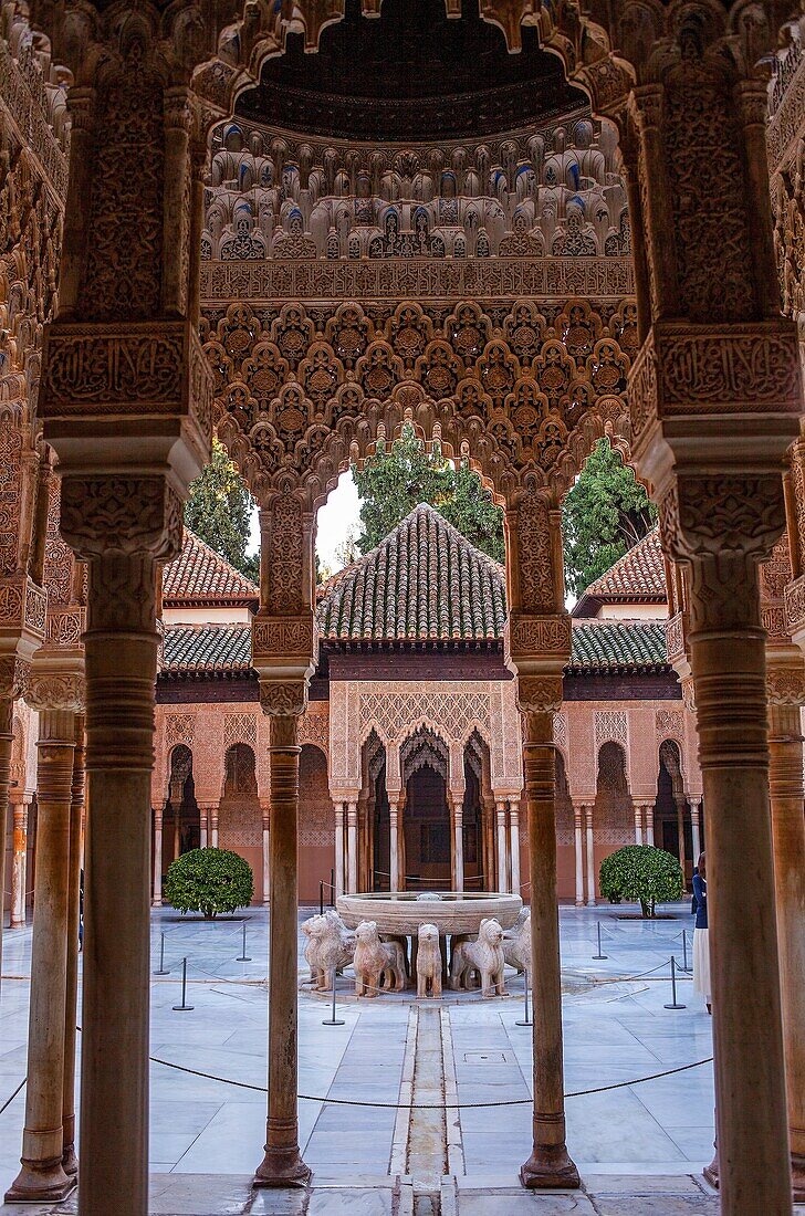 Courtyard of the lions  Palace of the Lions  Nazaries palaces Alhambra, Granada  Andalusia, Spain