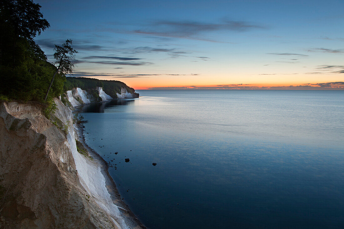 Chalk cliffs at dawn, Jasmund National Park, Ruegen island, Baltic Sea, Mecklenburg Western-Pomerania, Germany