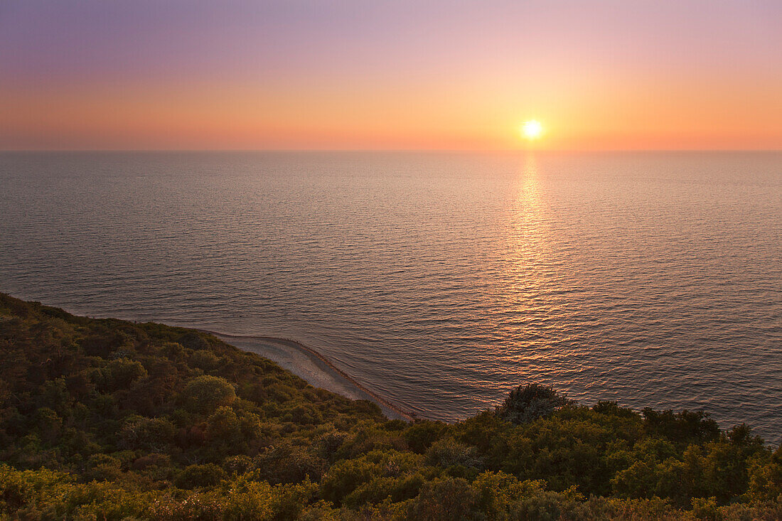 View from Dornbusch to the north over the Baltic Sea at sunset, Hiddensee island, Baltic Sea, Mecklenburg Western-Pomerania, Germany