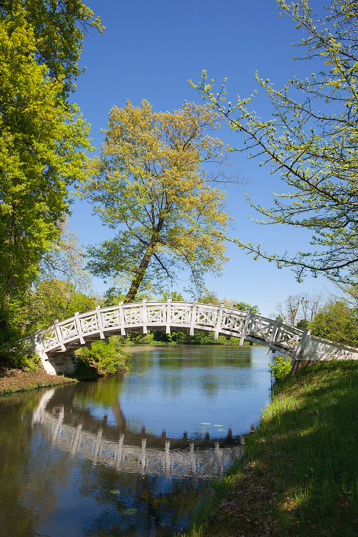 White bridge, Woerlitz, UNESCO world heritage Garden Kingdom of Dessau-Woerlitz, Saxony-Anhalt, Germany