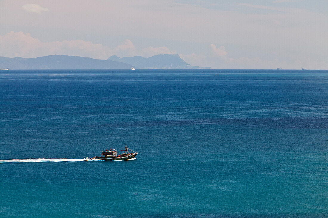 Fishing boat in the Strait of Gibraltar, Tangiers, Morocco