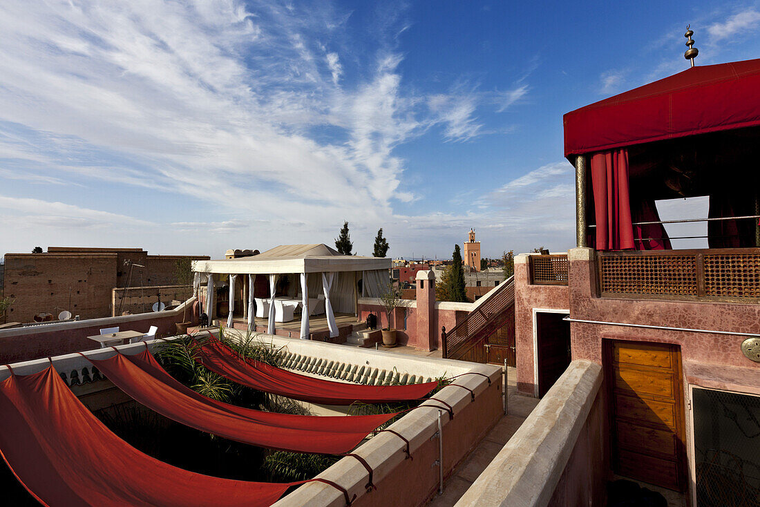 Flying carpet pavilion on the roof, Riad Anayela, Marrakech, Morocco