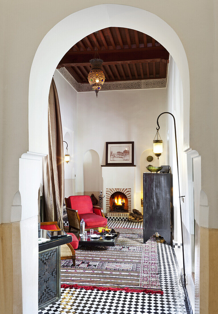 Guest room three with fireplace, Riad Farnatchi, Marrakech, Morocco
