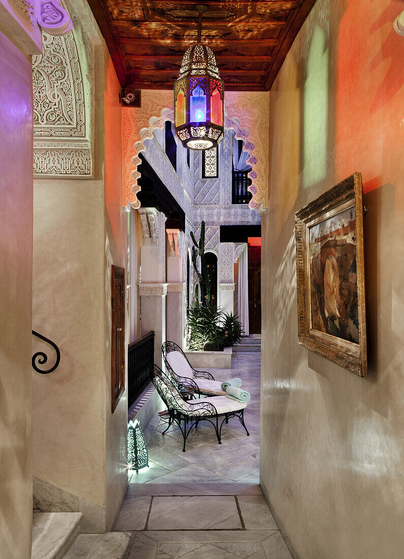 Glimpse into the Bahia courtyard, La Sultana, Marrakech, Morocco