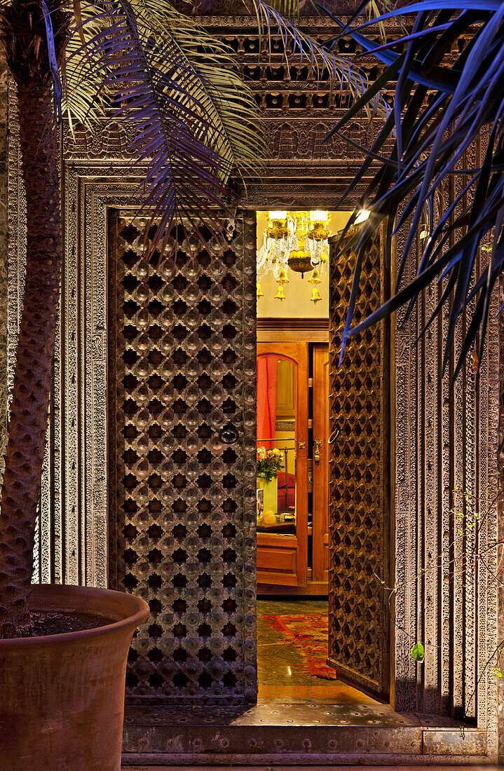 300-year-old door to Guest Room Calyana, Riad Enija, Marrakech, Morocco
