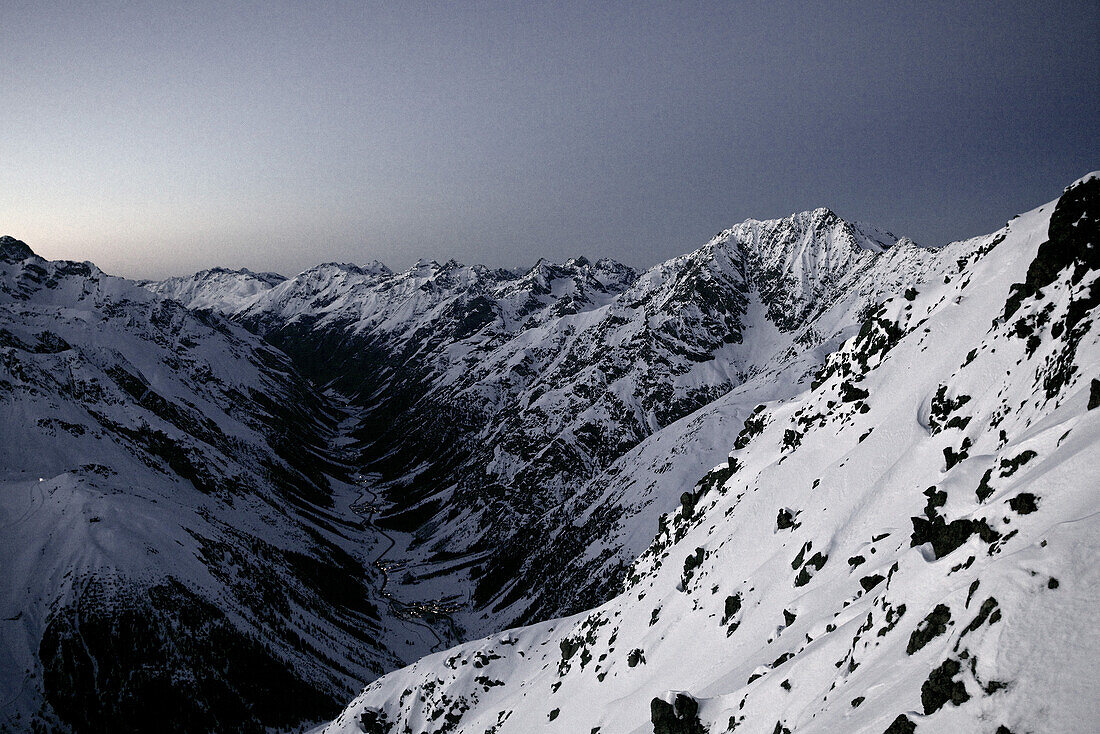 View to valley from the mountains, Pitztal, Tyrol, Austria