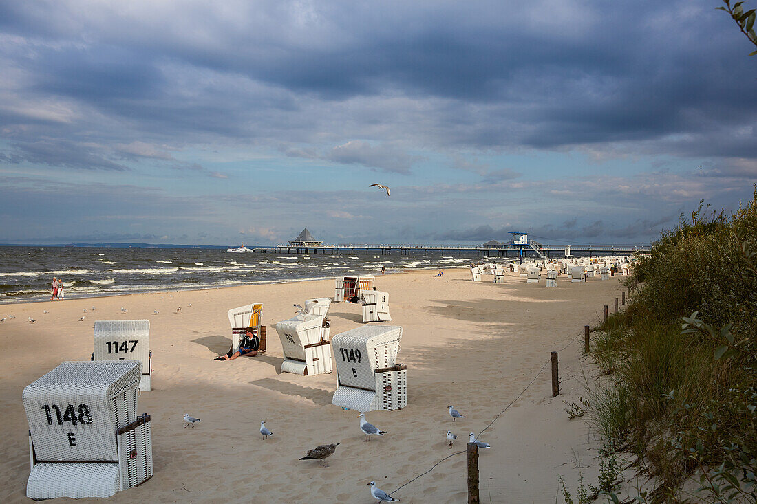 Strand im Ostseebad Heringsdorf, Insel Usedom, Ostseeküste, Mecklenburg-Vorpommern, Deutschland