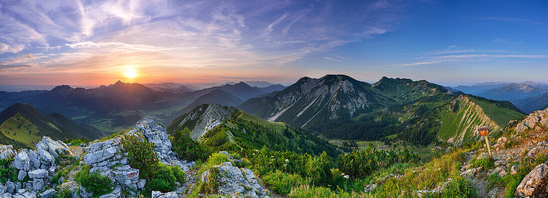 Panoramic view from Aiplspitz over mountain scenery, Bavarian Prealps, Upper Bavaria, Bavaria, Germany