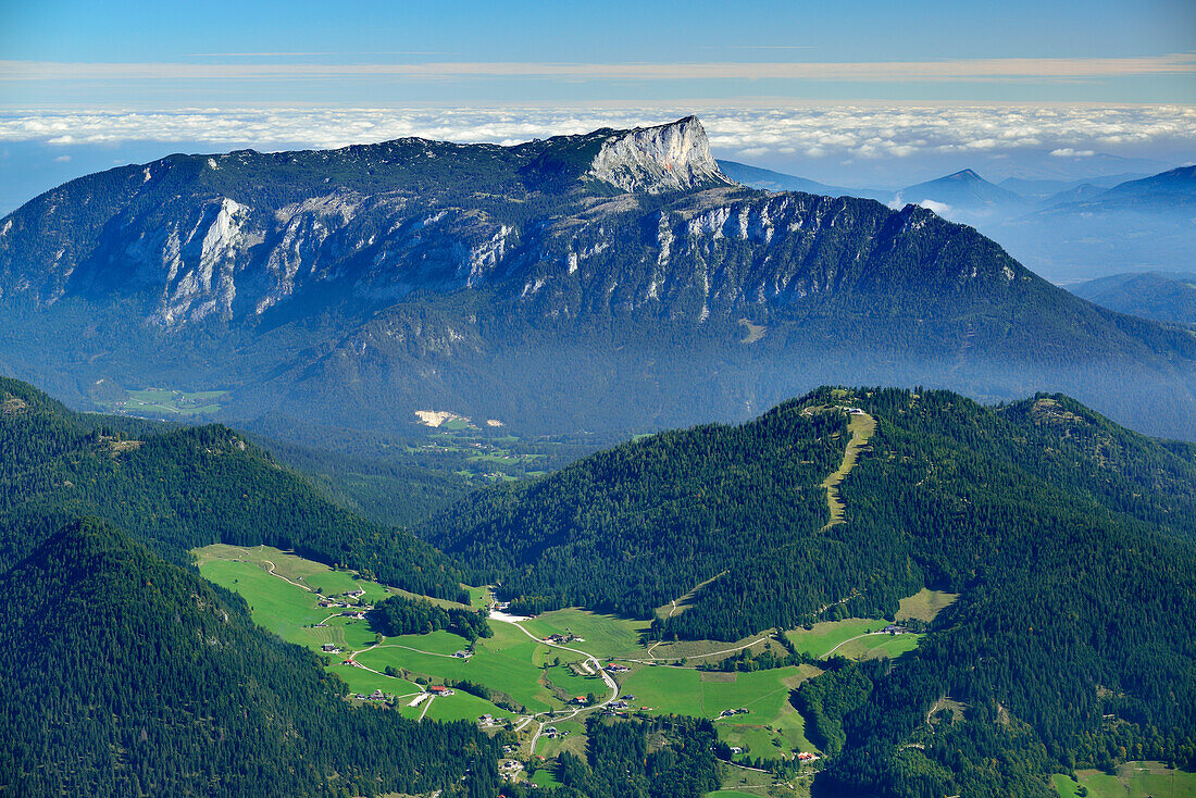 Untersberg und Skigebiet am Toter Mann, Hochkalter, Nationalpark Berchtesgaden, Berchtesgadener Alpen, Oberbayern, Bayern, Deutschland