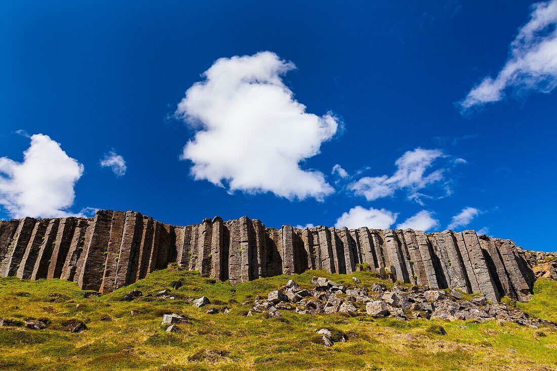 Basaltic columns of Gerouberg, Snaefellsnes peninsula, Iceland, Europe.