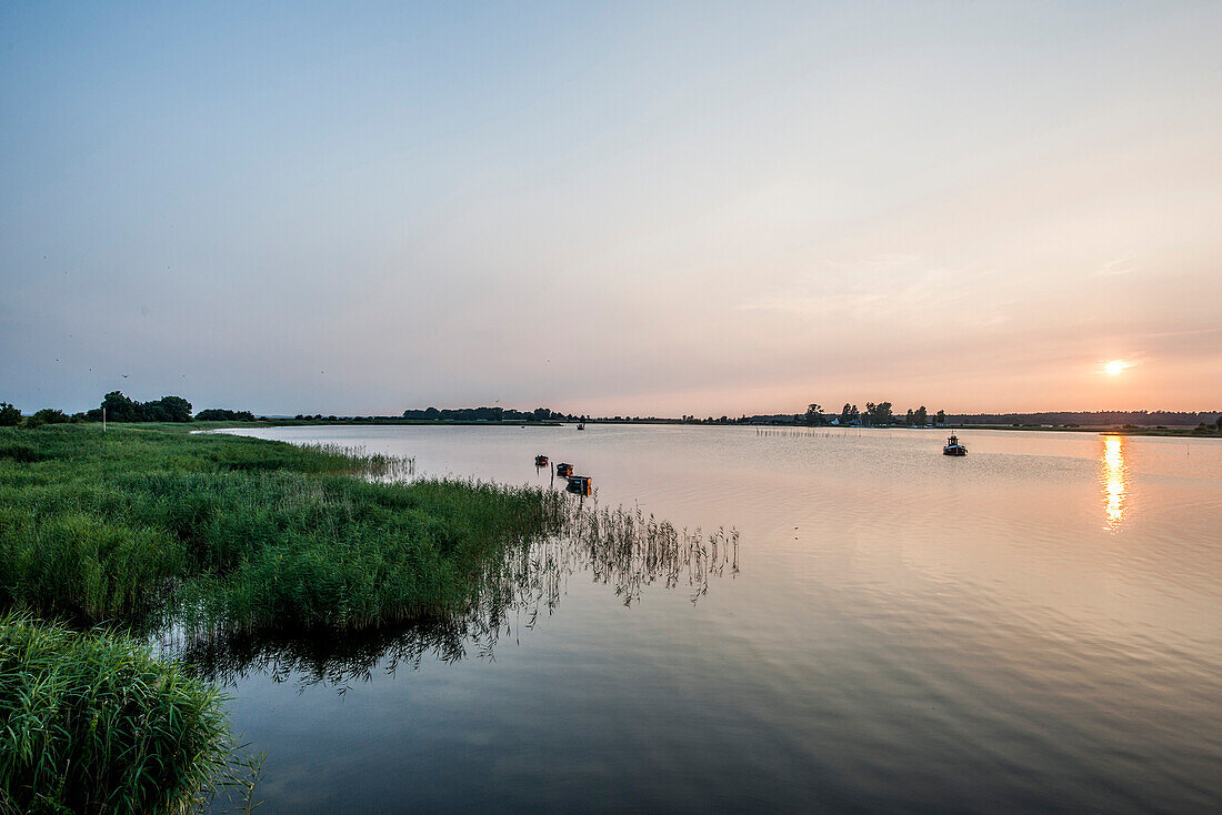 Sunset on the island of Ummanz, island of Ruegen, Mecklenburg-Western Pomerania, Germany