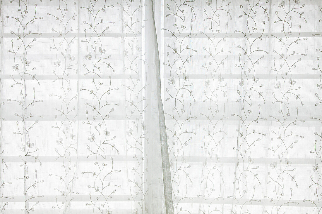 Sheer White Curtains with Floral Pattern