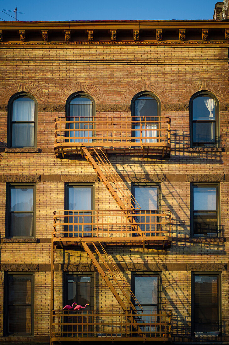 Apartment Building Lit by Sunset, Williamsburg, Brooklyn, New York City, USA