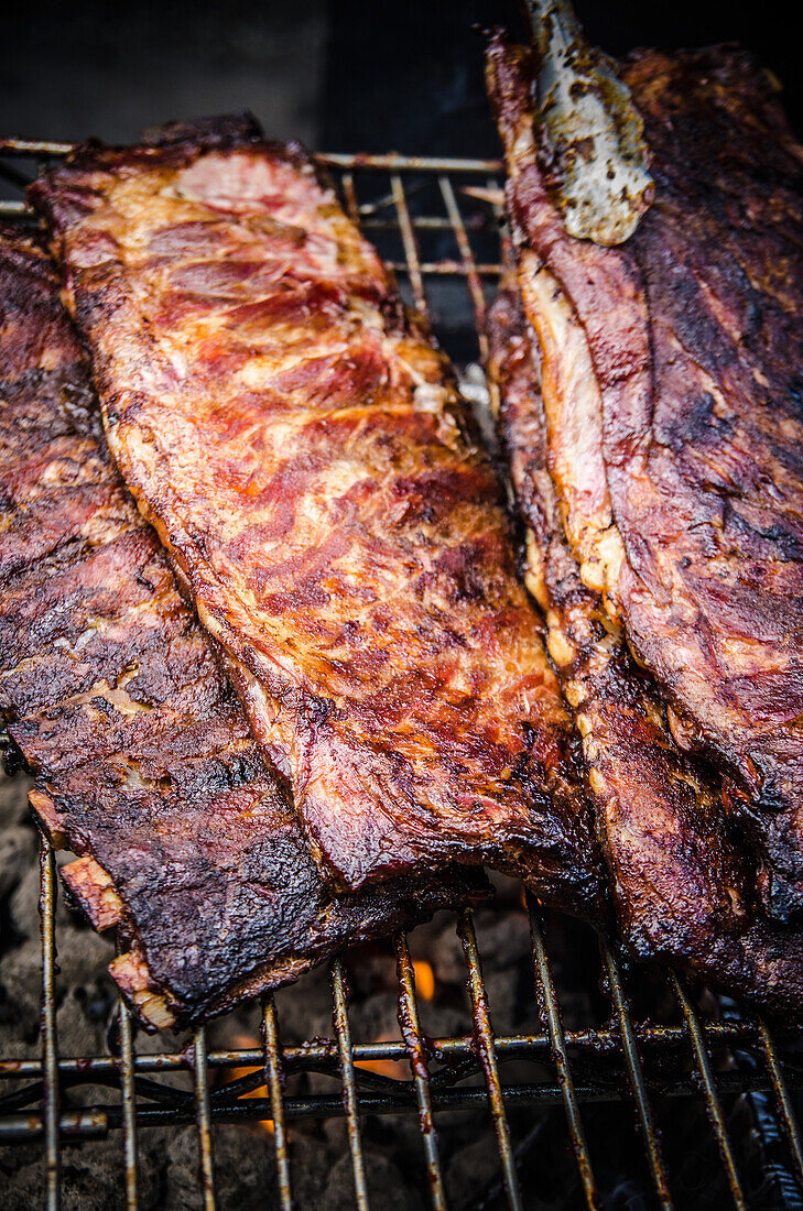 Barbecue Racks of Ribs on Grill