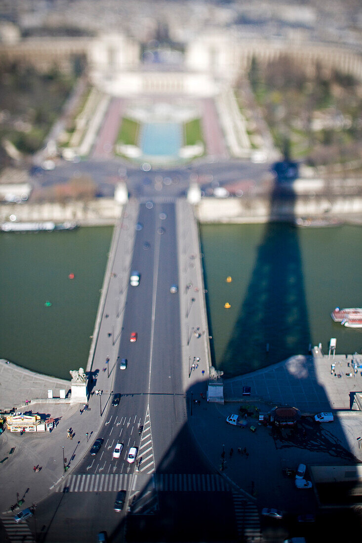 Eiffel Tower Shadow Over Seine River With Trocadero Gardens in Background, Paris, France