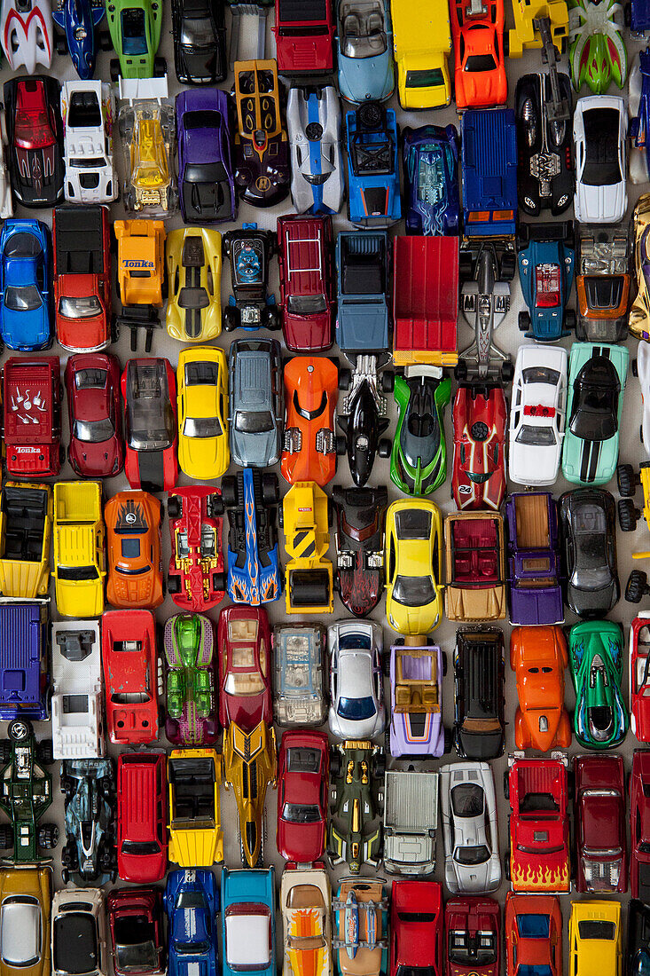 Many Minature Toy Cars, High Angle View