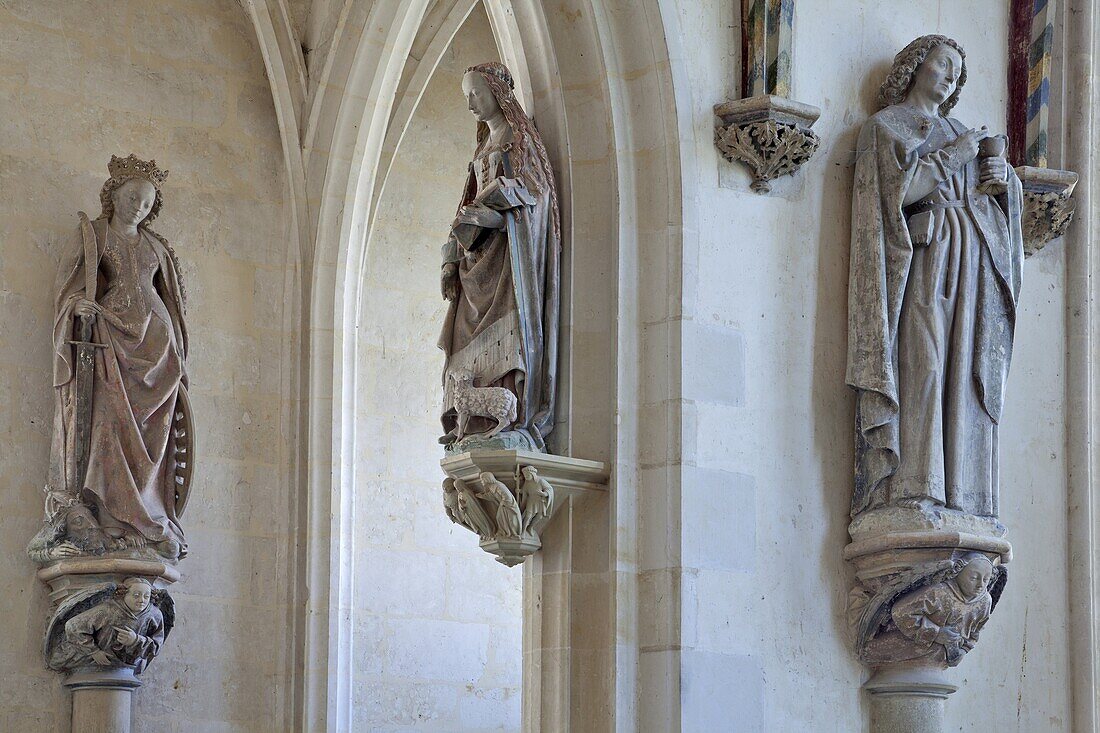 Statues Of Saints Including Saint Agnes In The Center, Decoration In The 15Th Century Holy Chapel At The Chateau De Chateaudun, Eure-Et-Loir (28), France