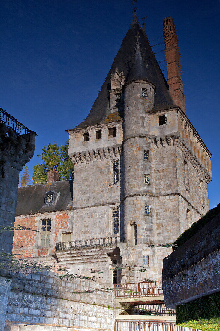 Reflection Of The Chateau De Maintenon'S Tower In The Water Of The Ponds, Maintenon, Eure-Et-Loir (28), Centre, France