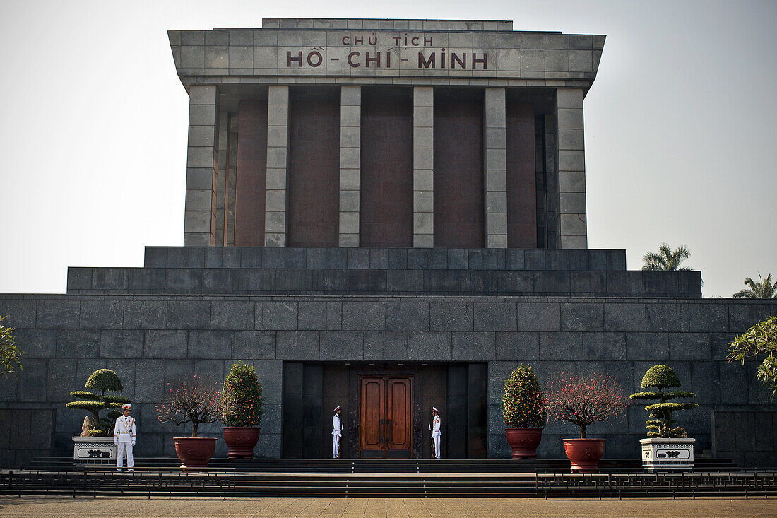 Guards In Front Of Ho Chi Minh'S Mausoleum On Ba Dinh Square, Hanoi, Vietnam, Asia