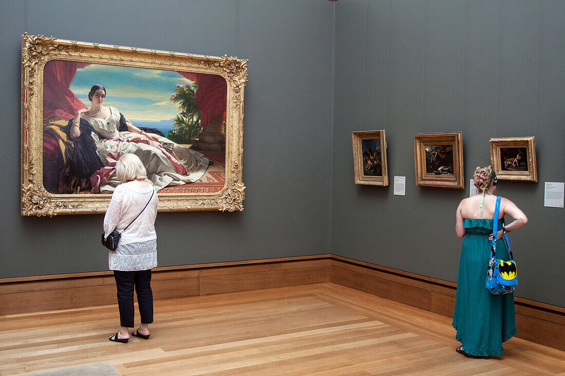 Visitors Looking At Paintings In An Exhibition Hall In The John Paul Getty Museum, Getty Center, Los Angeles, California, United States, Usa