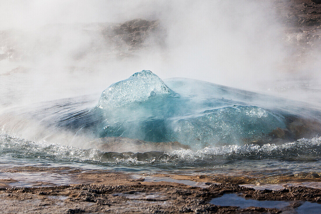 Gas Bubbles Rising, Strokkur Geyser Before An Eruption, Geothermal Field Of Geysir, Southwest Iceland, Europe