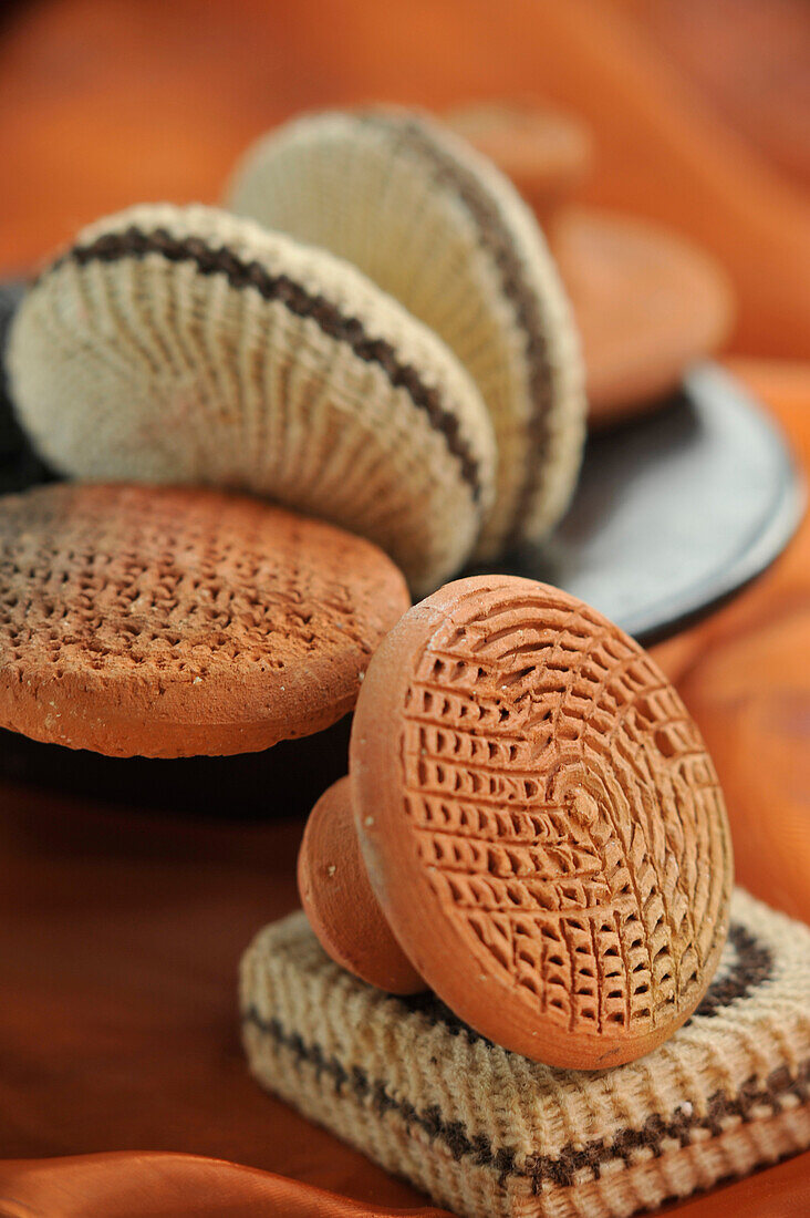 Pumice Stones Of Terracotta And Makkhas, Palm Wood Shingles Covered In Wool, Used In The Hammam To Eliminate Calluses, Traditional Body Care, Bazaar Of Marrakech, Morocco, Africa