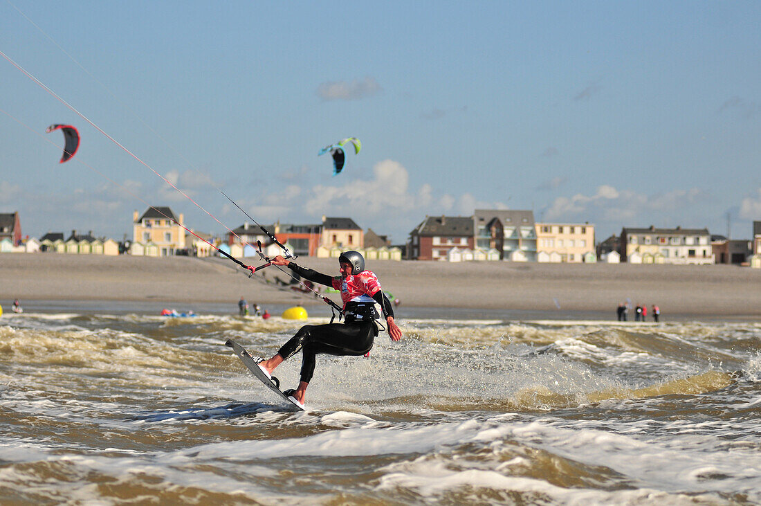 Kitesurf In The Waves, Cayeux-Sur-Mer, Bay Of Somme, Somme (80), France