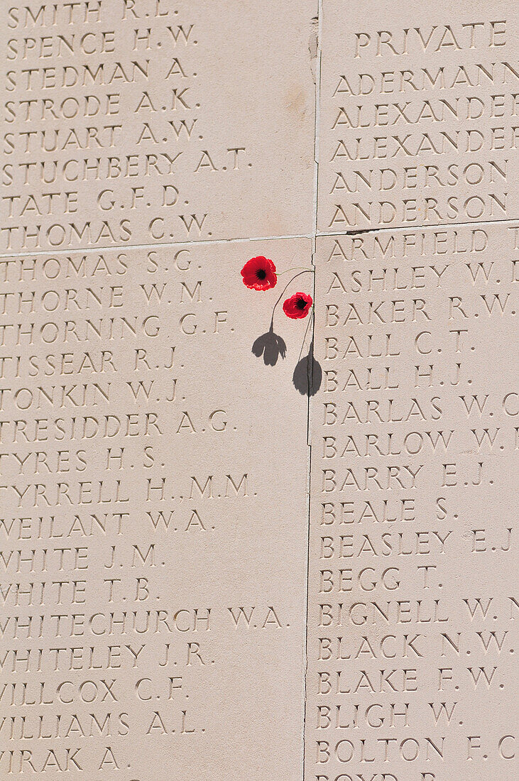Inscription Of The Names Of Soldiers Without Graves On The Walls Of The Australian National Memorial Inaugurated In 1938, Villiers-Bretonneux, Somme (80), France