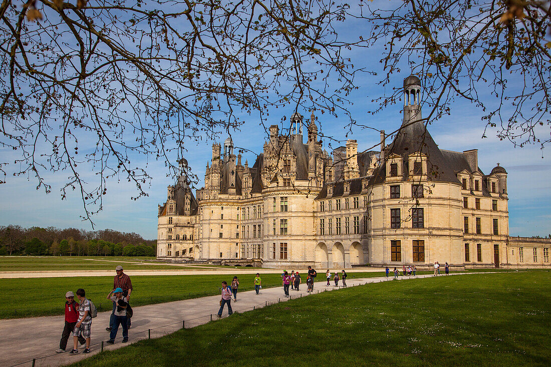 Tourists Leaving The Renaissance-Style Chateau De Chambord, Loir-Et-Cher (41), France