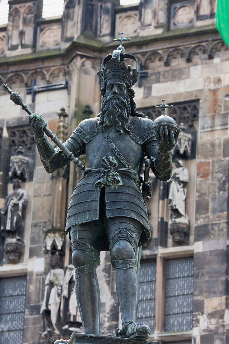 Statue Of Charlemagne In Front Of The City Hall, Aachen, Germany