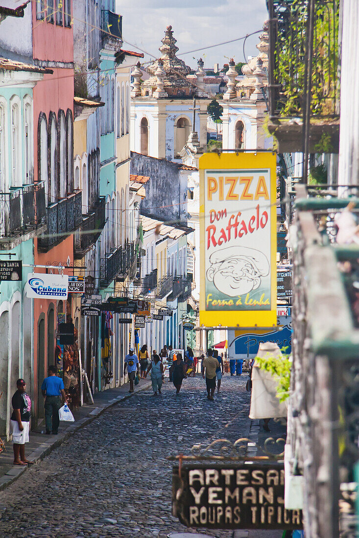 'Brazil, Bahia, Pedestrians And Buildings In Old City Centre; Salvador'