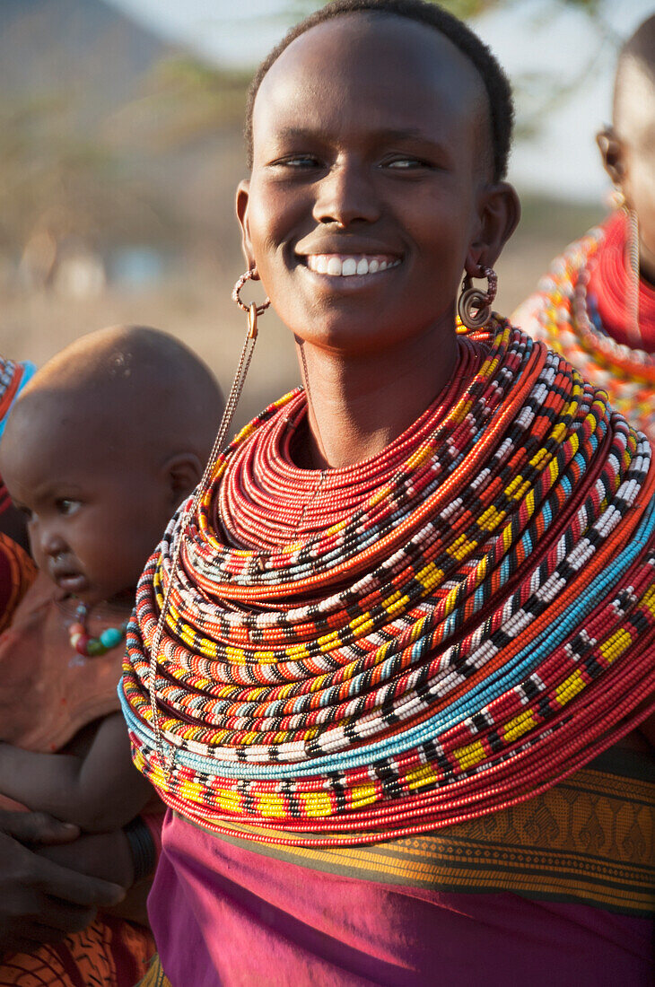 'Kenya, Women And Baby From Samburu Tribe; Samburu'