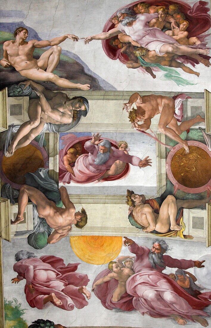 The Creation of Adam by Michelangelo at the Sistine chapel, Vatican, Rome, Italy