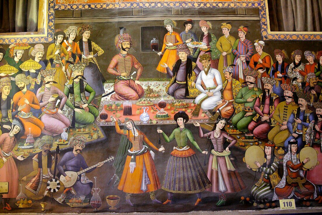Fresco at Chehel Sotoun palace showing the reception assembly of Shah Abbas for Nadr Mohammad Khan, Isfahan, Iran