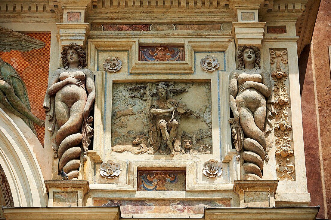 The Organ fountain, 1566, housing organ pipies driven by air from the fountains  Villa d´Este, Tivoli, Italy - Unesco World Heritage Site