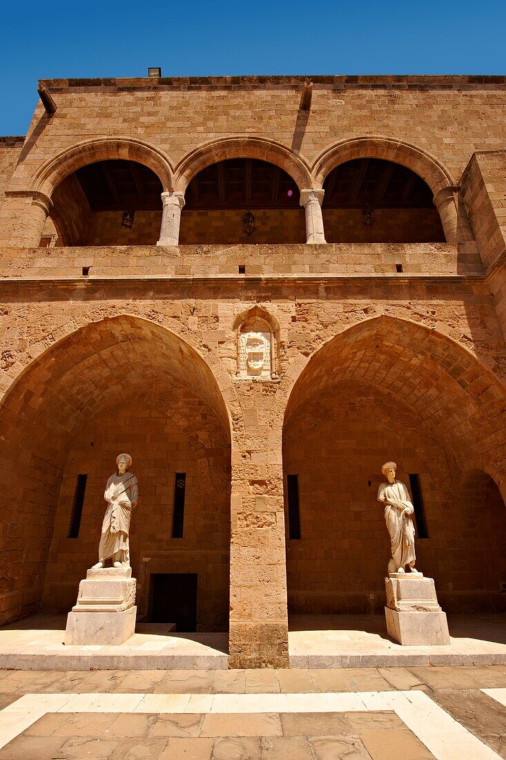 Inner courtyard of the 14th century medieval palace of the Grand Master of the Kinights of St John, Rhodes, Greece  UNESCO World Heritage Site