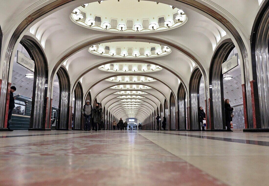 Majakovskaja Subway station in Moscow, Russia