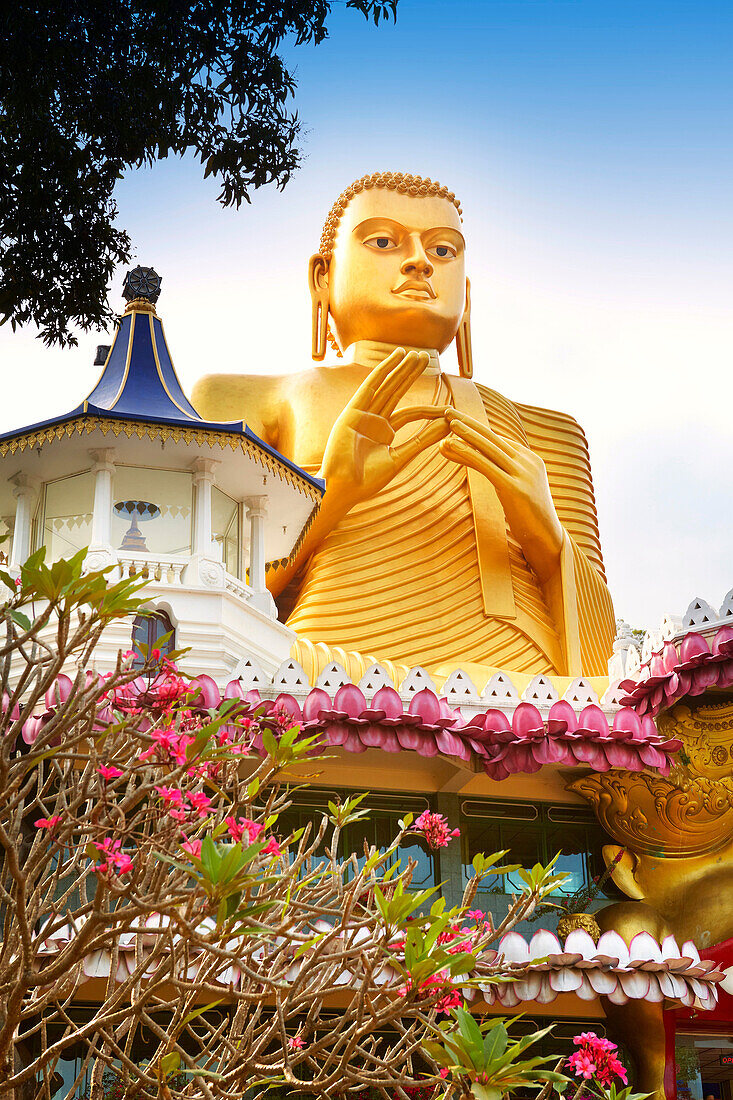 Sri Lanka - Dambulla, Golden Buddha statue over the Buddish Museum, Kandy province, UNESCO World Heritage Site, central region of Sri Lanka Island