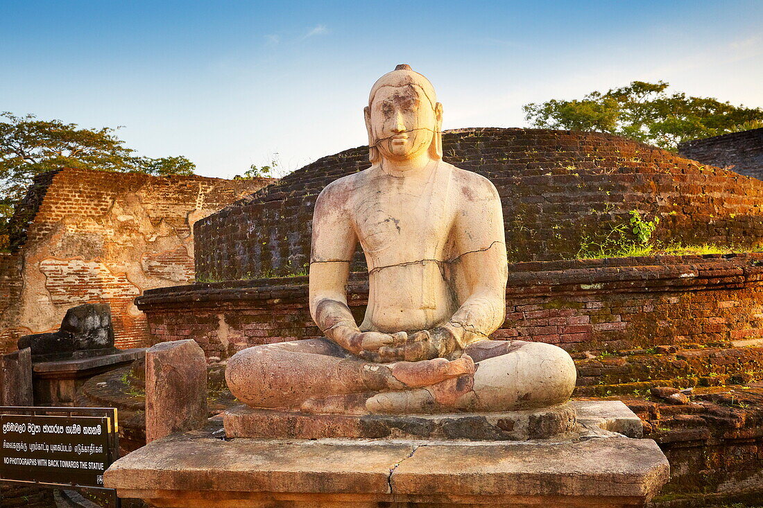 Sri Lanka - Vatadage Temple, buddha stone statue, Ancient City area, ruins of ancient Royal Residence, Polonnaruwa, old capital city of Sri Lanka, UNESCO World Heritage Site