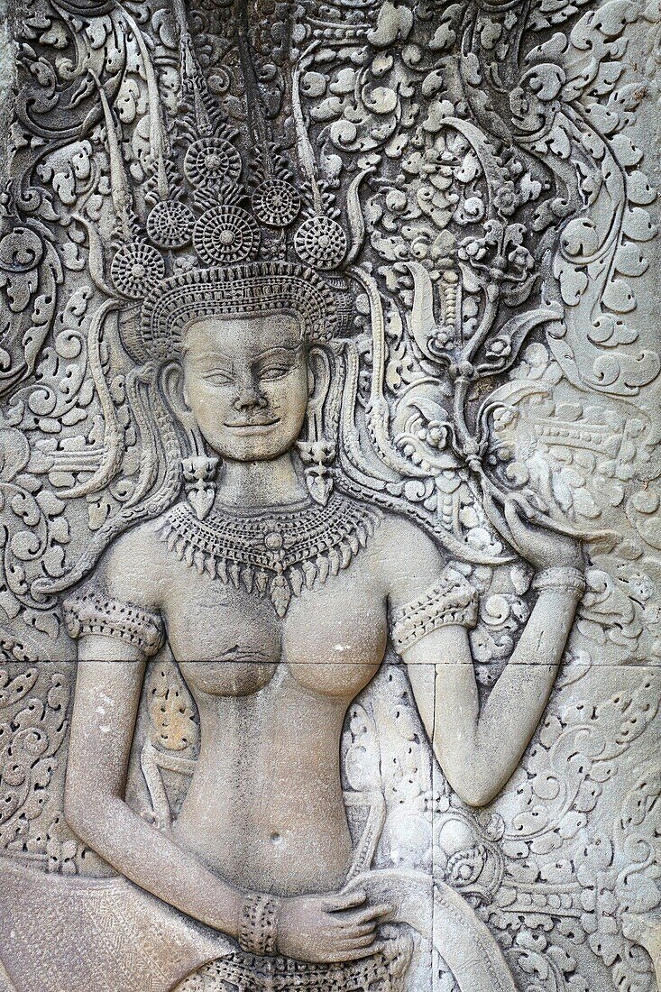 Cambodia, Angkor Temples Complex - close detail relief of the Angkor ancient city, Angkor Wat Temple, Asia (UNESCO)