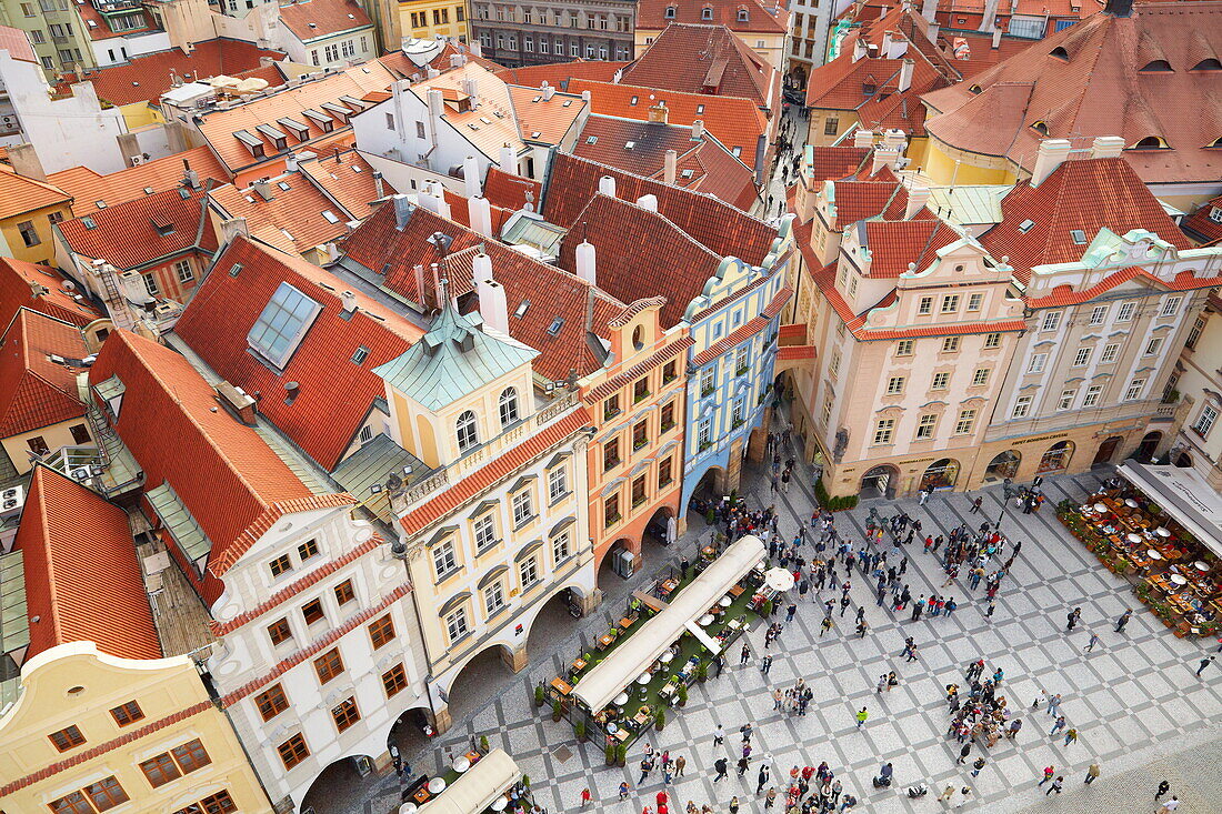 Prague - aerial view of the Old Town square from Clock Tower, Prague, Czech Republic, Europe