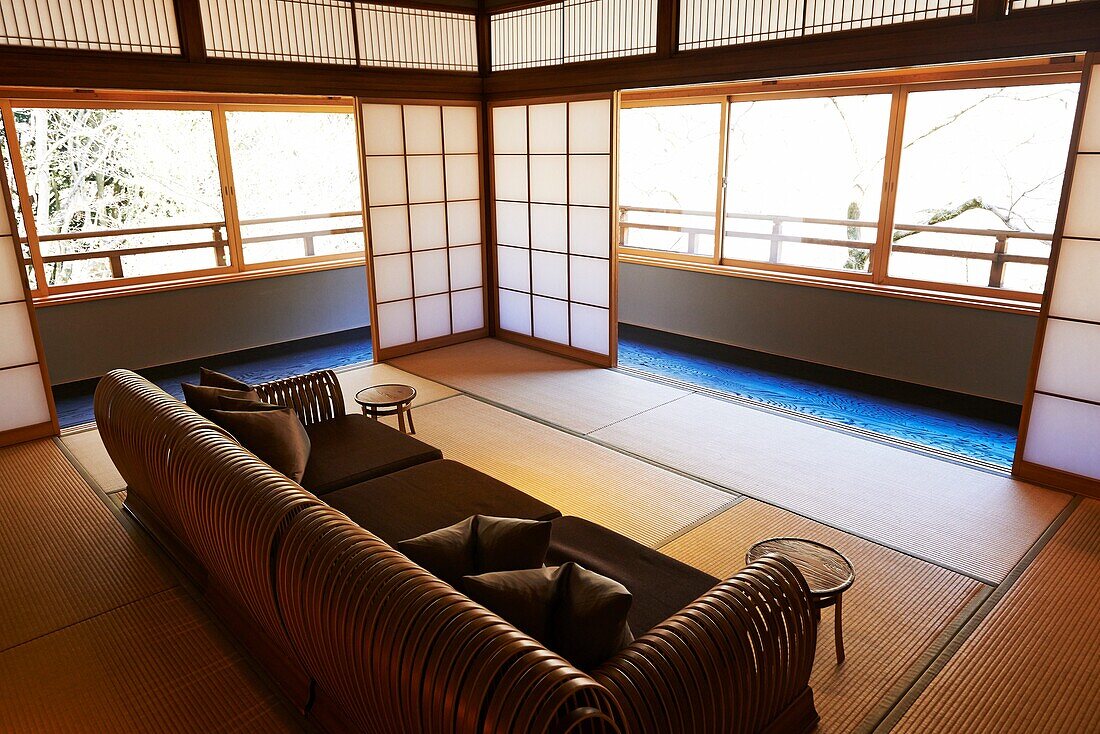 Inside a Ryokan, or a traditional Japanese Inn in Kyoto