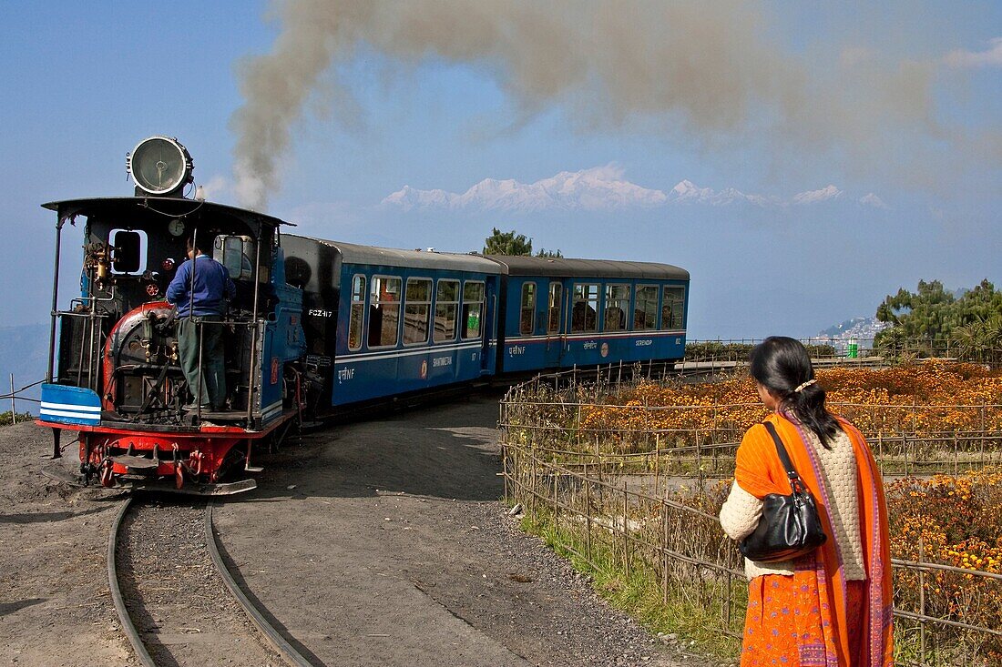 Darjeeling Himalayan Railway Toy Train, with Himalaya Mountains View, Darjeeling, West Bengal, India
