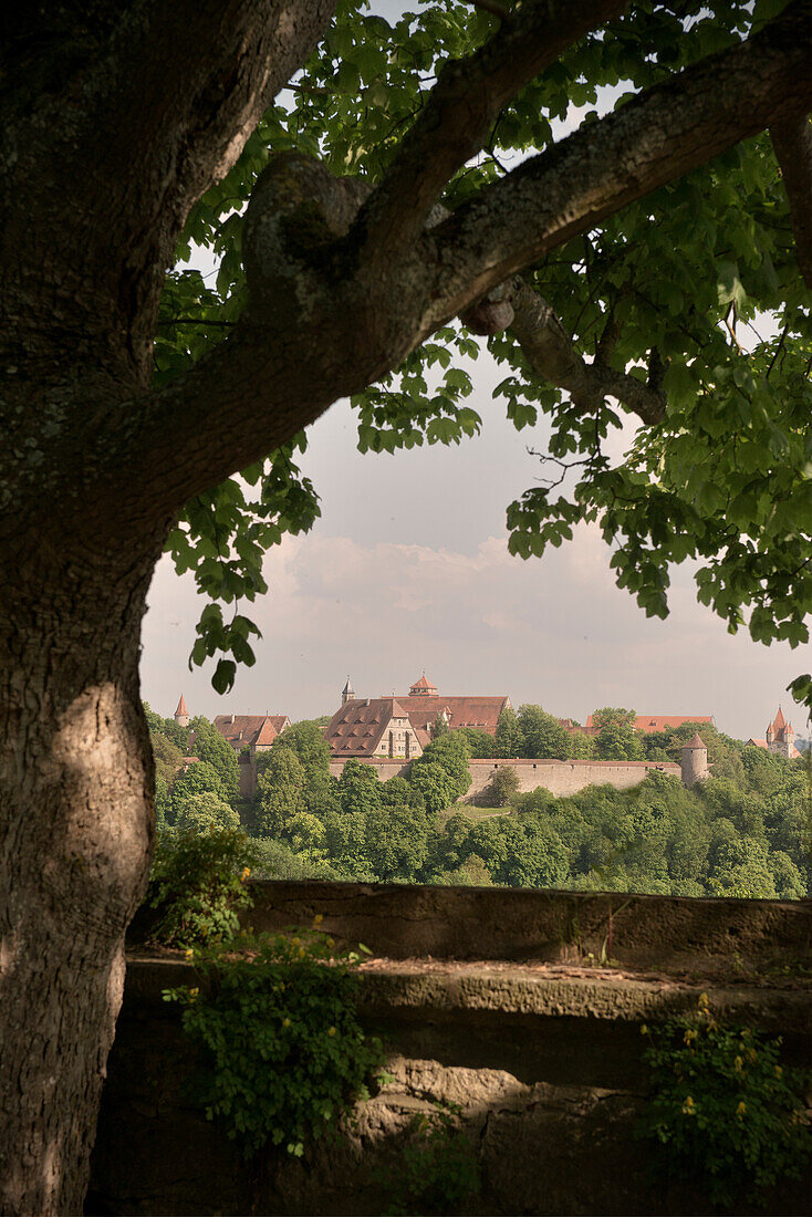 View of the town walls and buildings of the old town, Rothenburg ob der Tauber, Romantic Road, Franconia, Bavaria, Germany