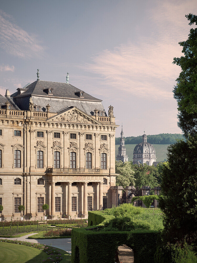 View towards the Residenz and cathedral, baroque era, Wuerzburg, Franconia, Bavaria, Germany, UNESCO