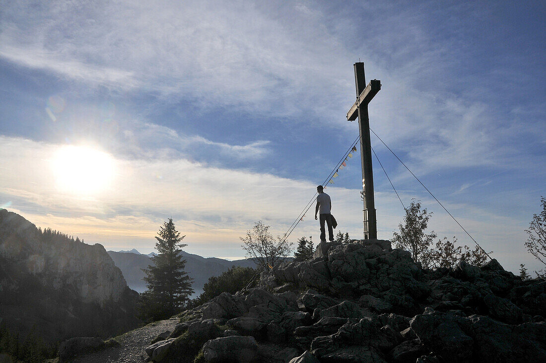 Mountain cross under the Kampenwand, Chiemgau, Upper Bavaria, Bavaria, Germany